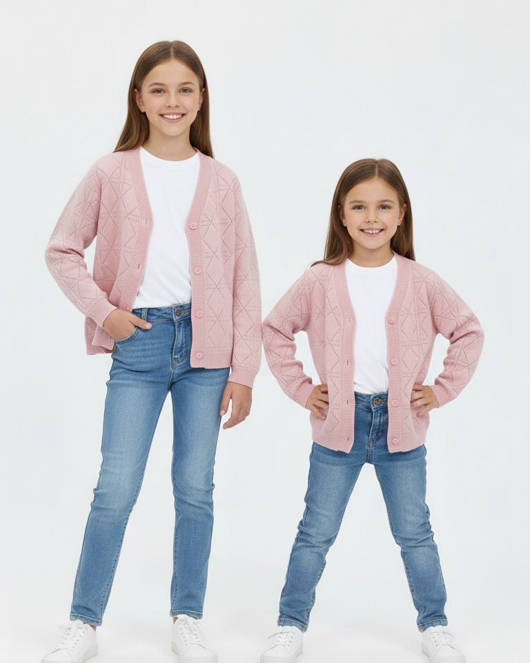 Dior - Kids Pink Pointelle Diamond Knit Cardigan (Also in Light Blue)