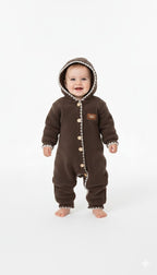 Bruno - Cozy Sherpa Hooded Baby Jumpsuit - Chocolate Brown