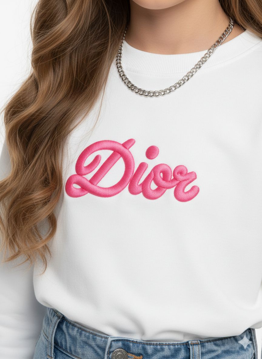 Dior - Kids Textured Script Logo Sweatshirt - White & Pink