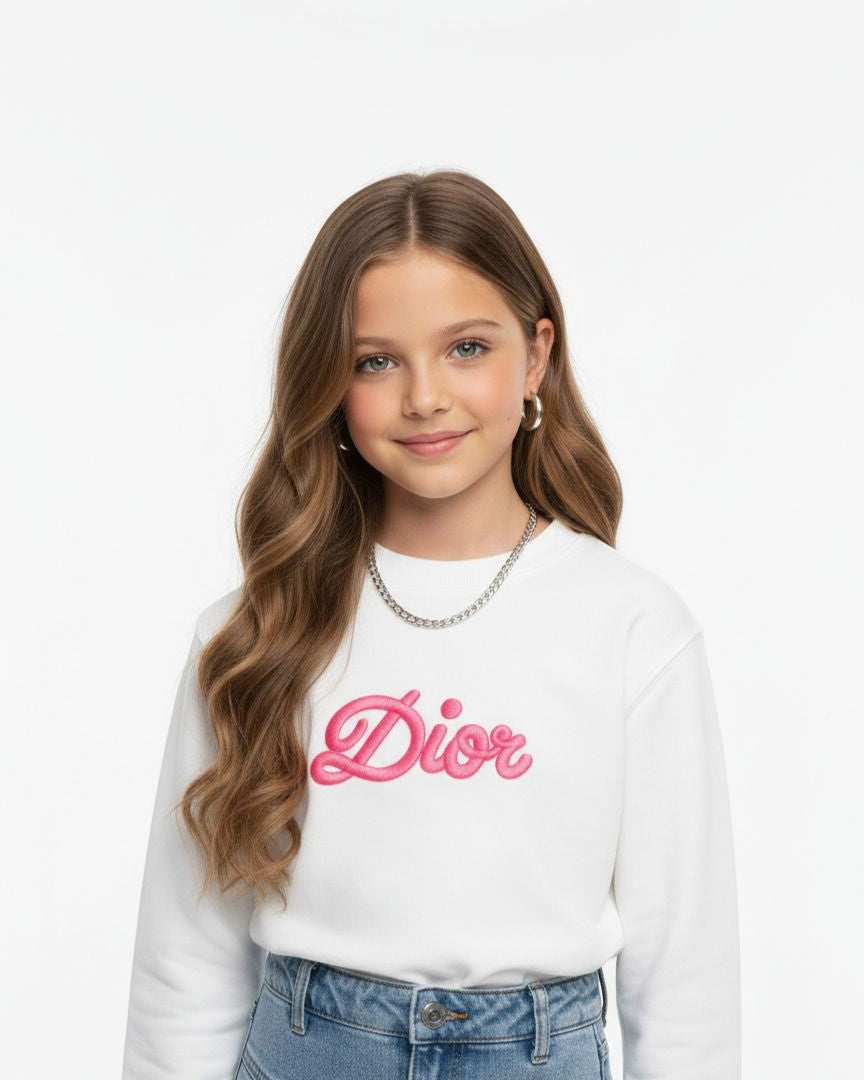 Dior - Kids Textured Script Logo Sweatshirt - White & Pink