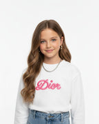Dior - Kids Textured Script Logo Sweatshirt - White & Pink