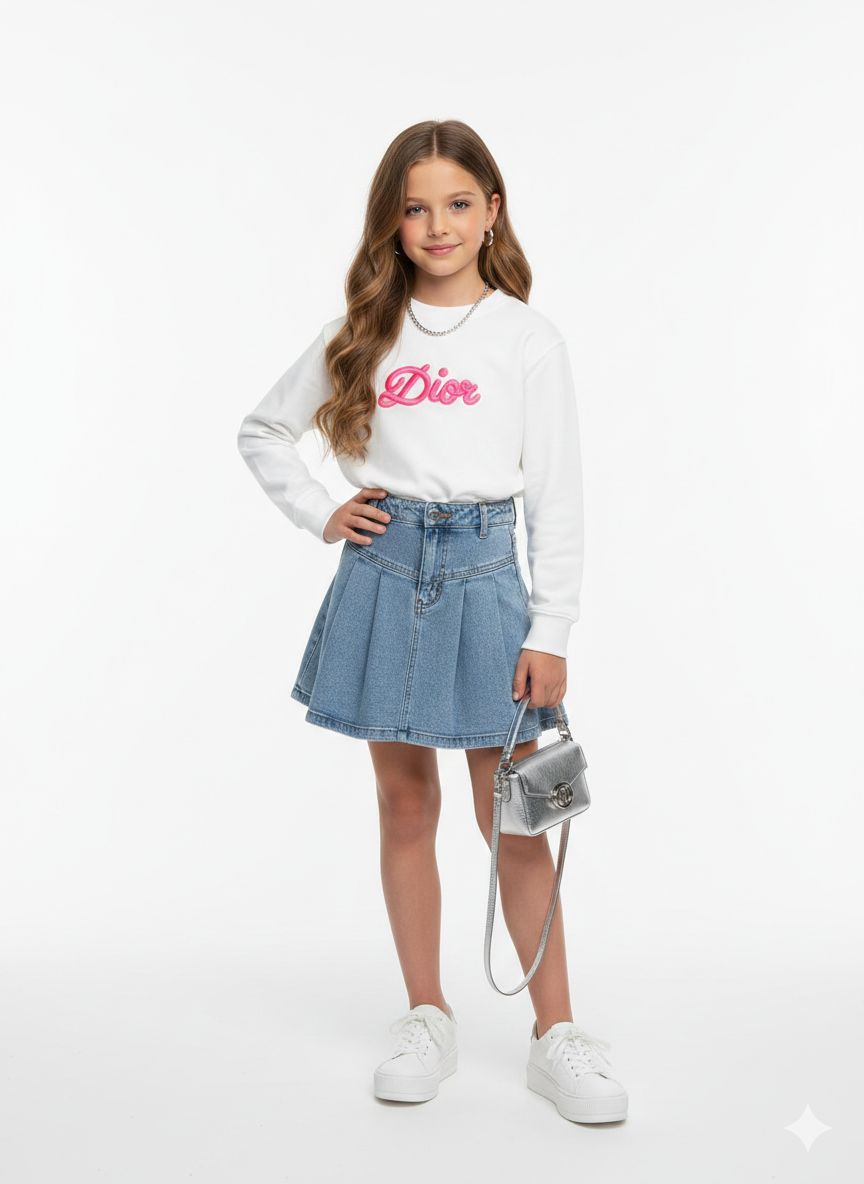 Dior - Kids Textured Script Logo Sweatshirt - White & Pink