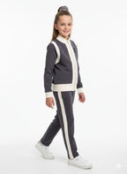 Chanel - Kids Color-Block Zip-Up Tracksuit Set - Charcoal & Cream