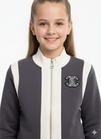 Chanel - Kids Color-Block Zip-Up Tracksuit Set - Charcoal & Cream