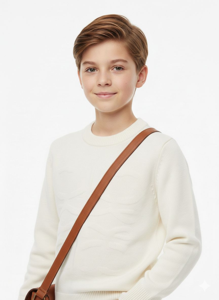 Treco Loewe - Kids Embossed Logo Knit Sweater - Cream / Blue