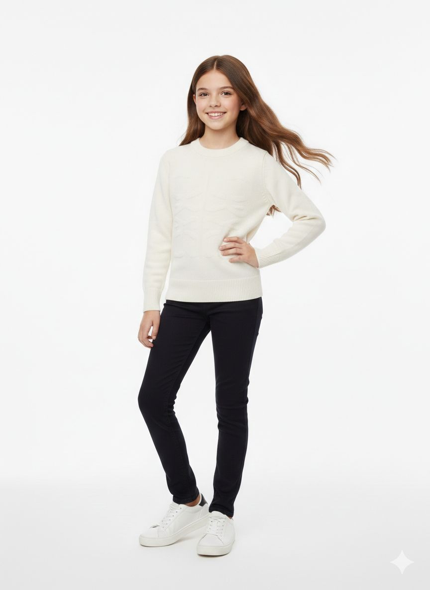 Treco Loewe - Kids Embossed Logo Knit Sweater - Cream / Blue