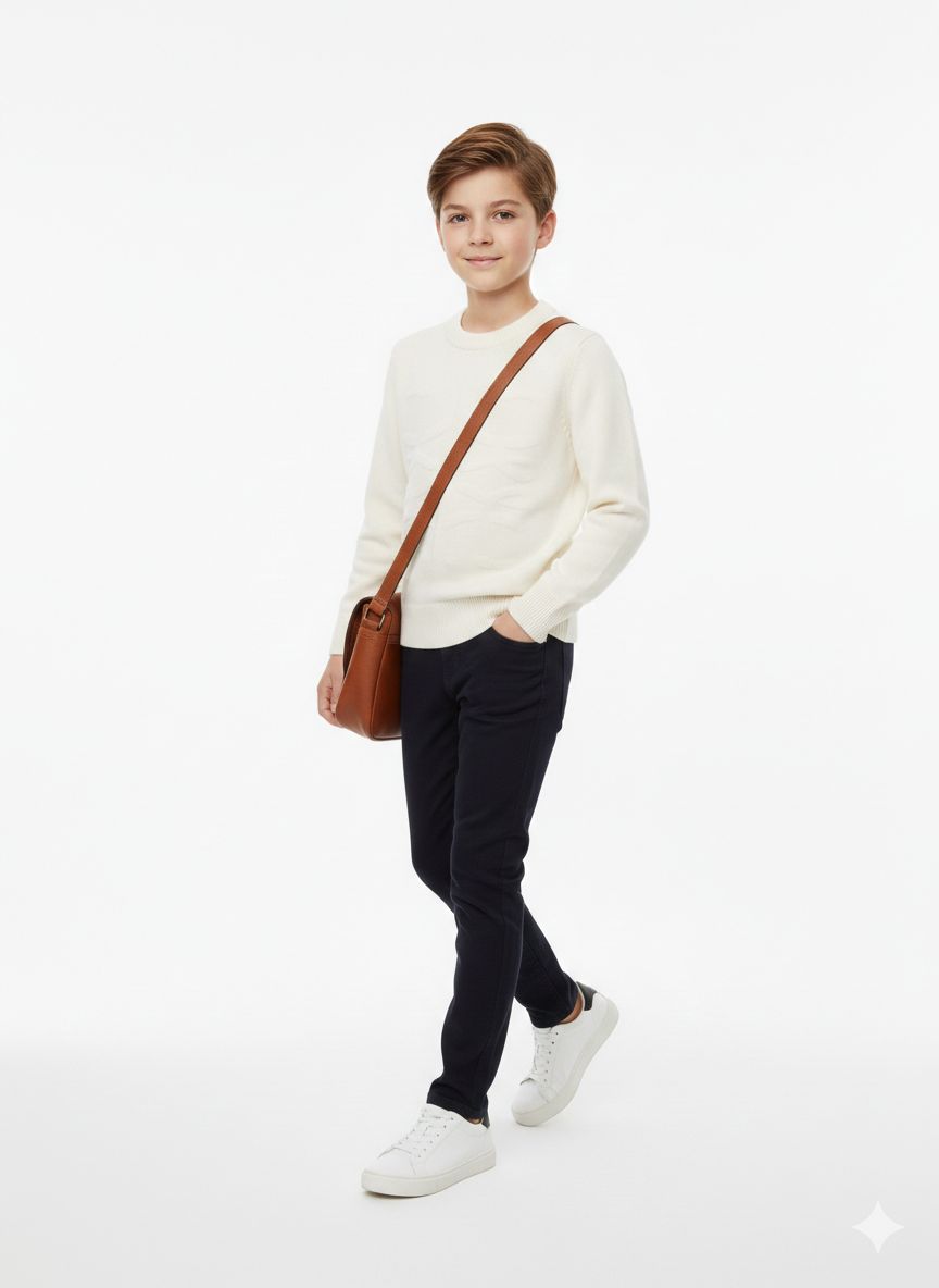 Treco Loewe - Kids Embossed Logo Knit Sweater - Cream / Blue