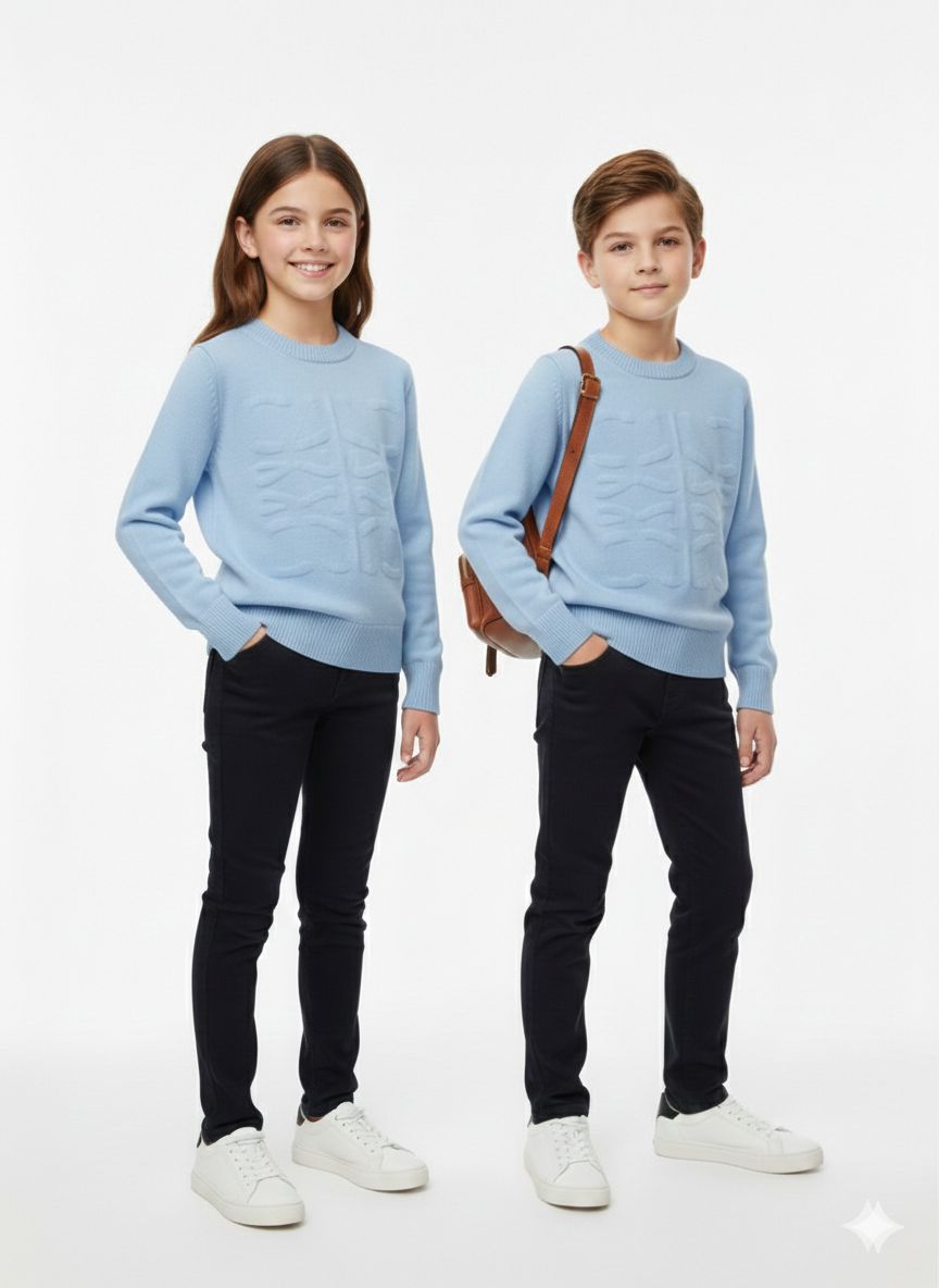 Treco Loewe - Kids Embossed Logo Knit Sweater - Cream / Blue