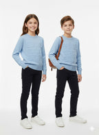 Treco Loewe - Kids Embossed Logo Knit Sweater - Cream / Blue