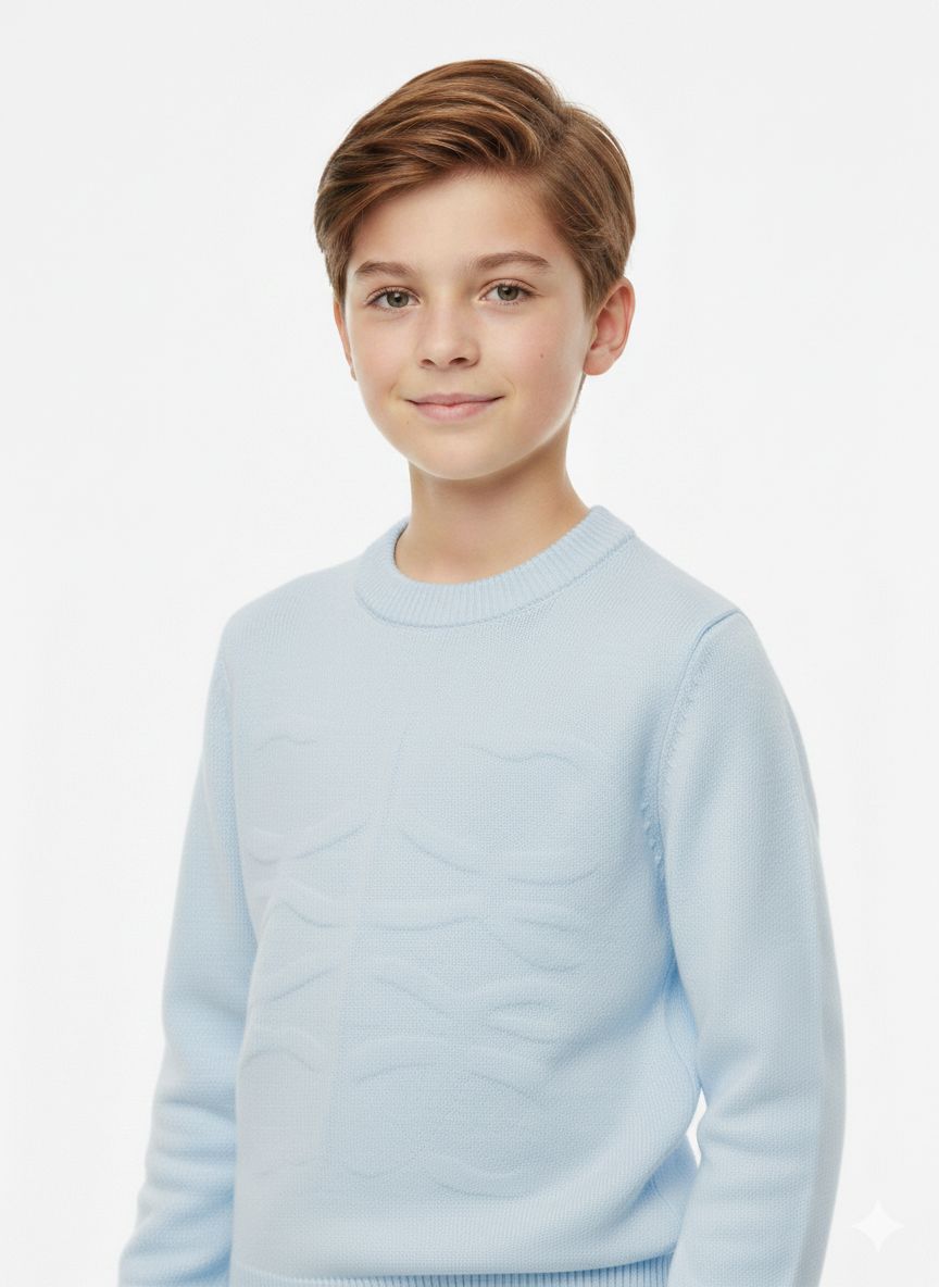 Treco Loewe - Kids Embossed Logo Knit Sweater - Cream / Blue