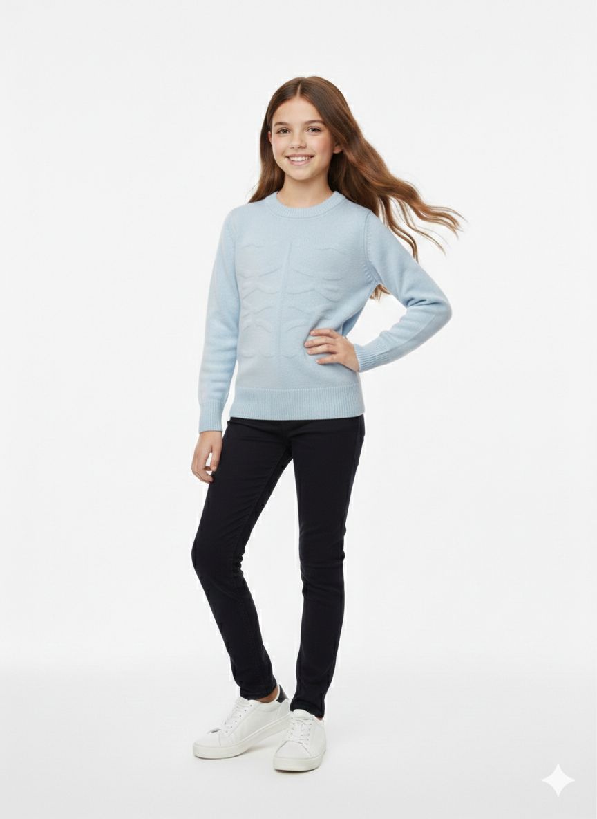 Treco Loewe - Kids Embossed Logo Knit Sweater - Cream / Blue