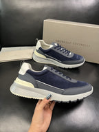 Brunello Cucinelli - Suede & Matte Leather Panel Sneakers in Navy/Grey