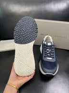 Brunello Cucinelli - Suede & Matte Leather Panel Sneakers in Navy/Grey