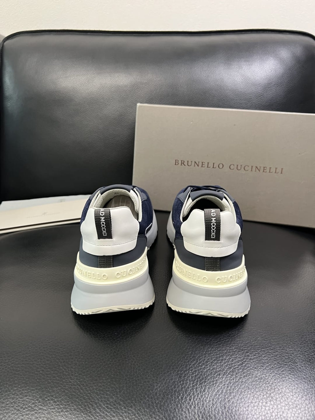 Brunello Cucinelli - Suede & Matte Leather Panel Sneakers in Navy/Grey