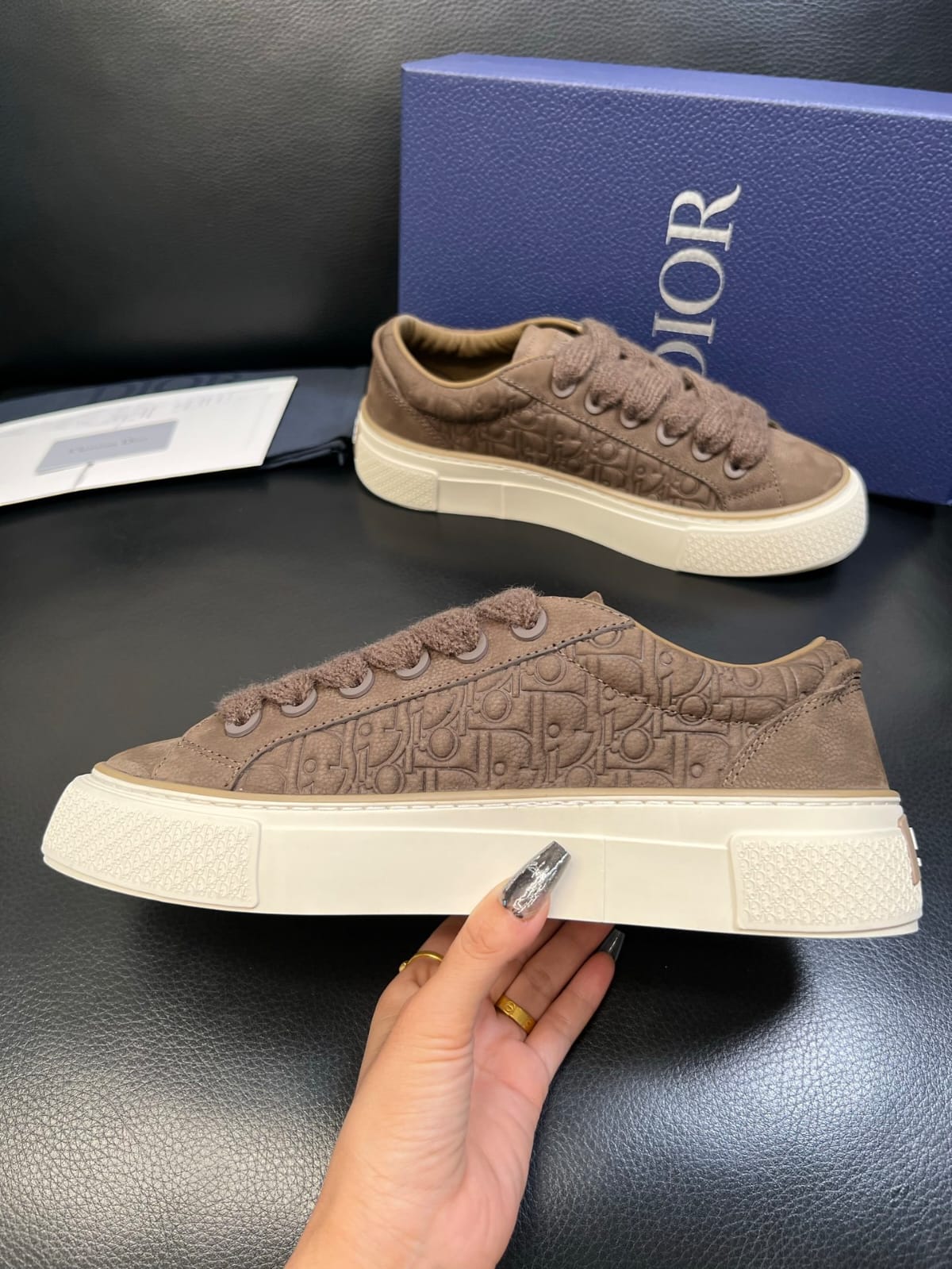 Dior - B33 Sneaker in Brown Dior Oblique Embossed Suede