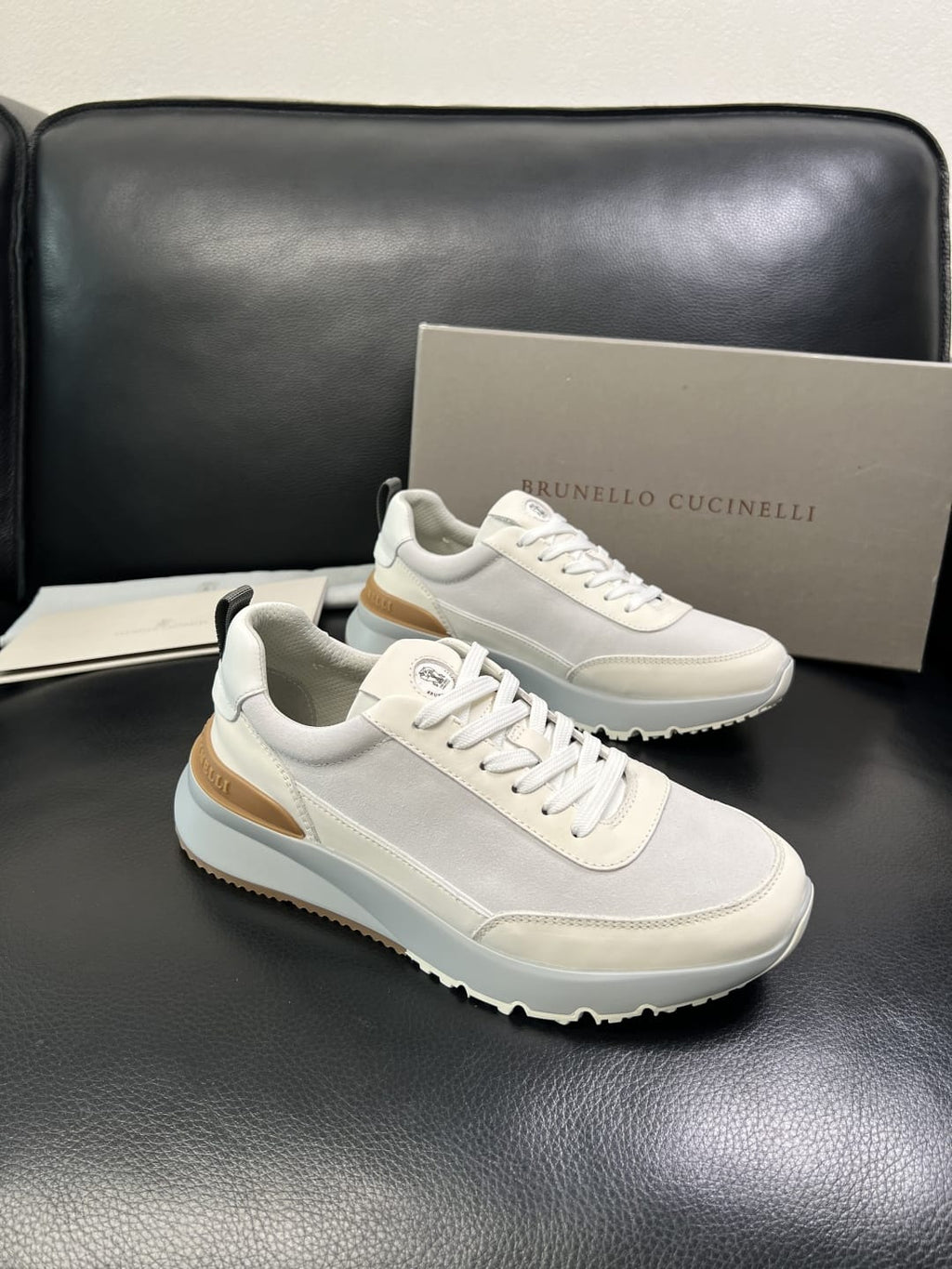 Brunello Cucinelli - Mixed-Media Technical Sneakers in Optic White & Tan