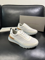 Brunello Cucinelli - Mixed-Media Technical Sneakers in Optic White & Tan
