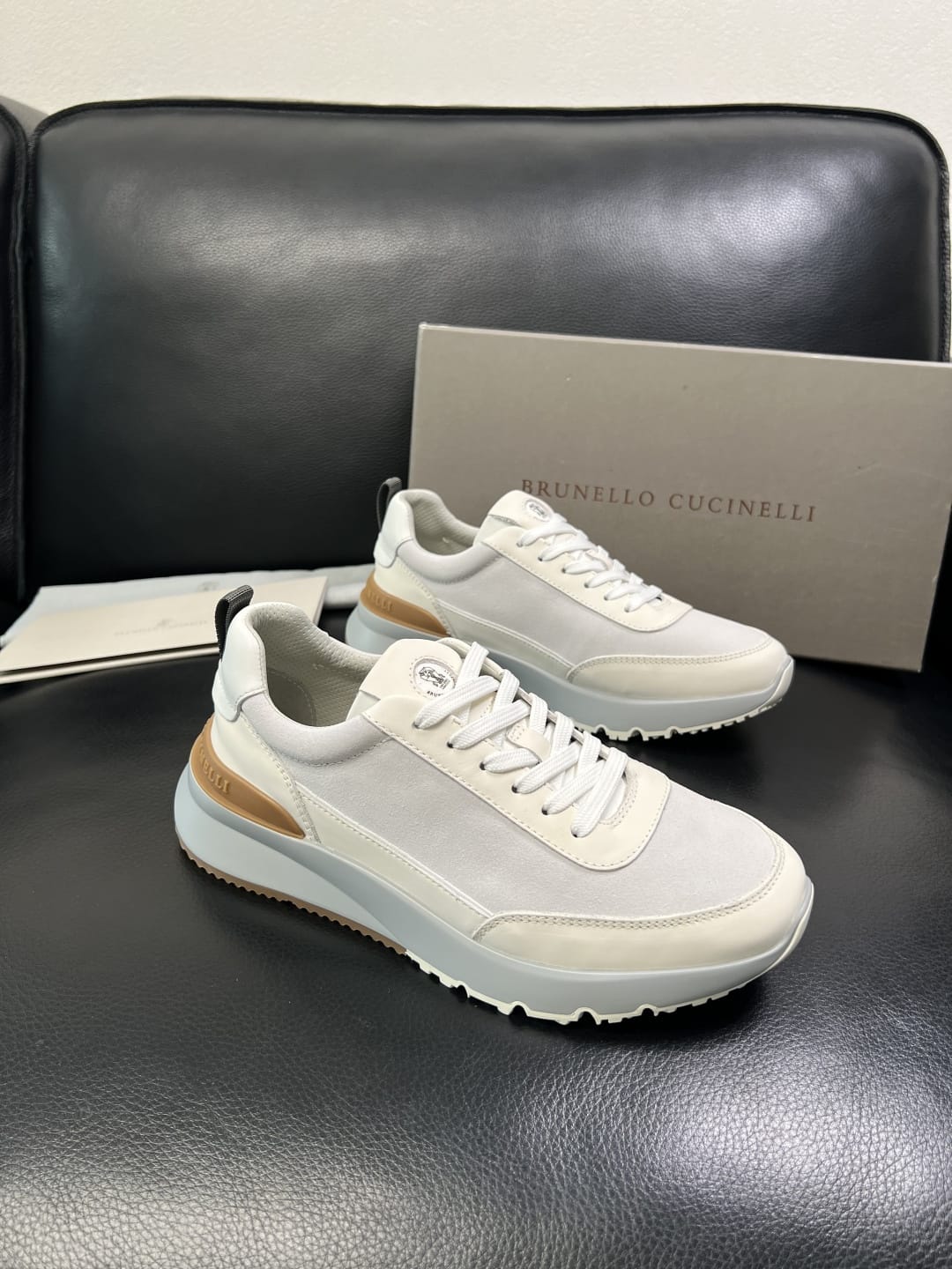 Brunello Cucinelli - Mixed-Media Technical Sneakers in Optic White & Tan