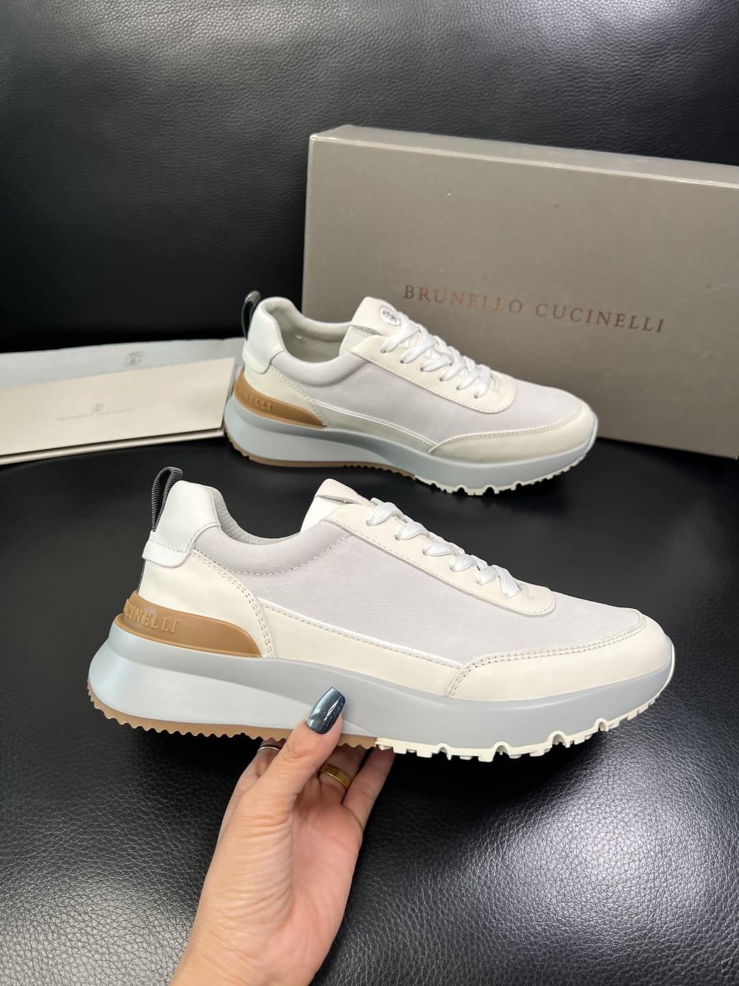 Brunello Cucinelli - Mixed-Media Technical Sneakers in Optic White & Tan