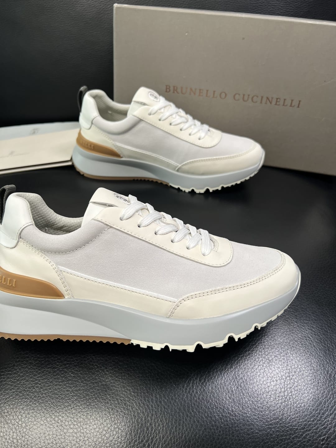 Brunello Cucinelli - Mixed-Media Technical Sneakers in Optic White & Tan