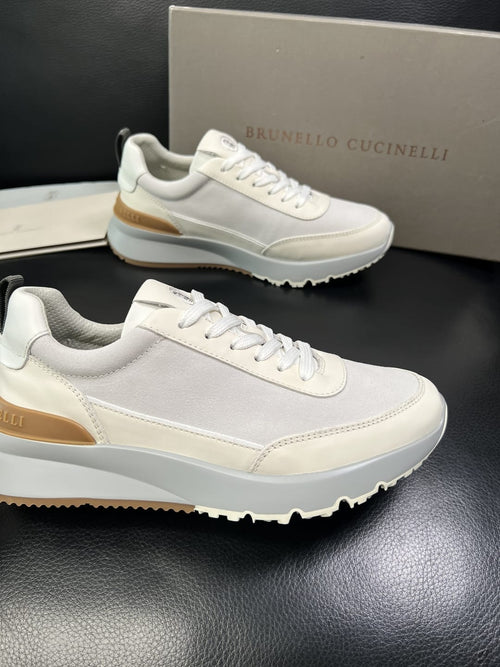 Brunello Cucinelli - Mixed-Media Technical Sneakers in Optic White & Tan
