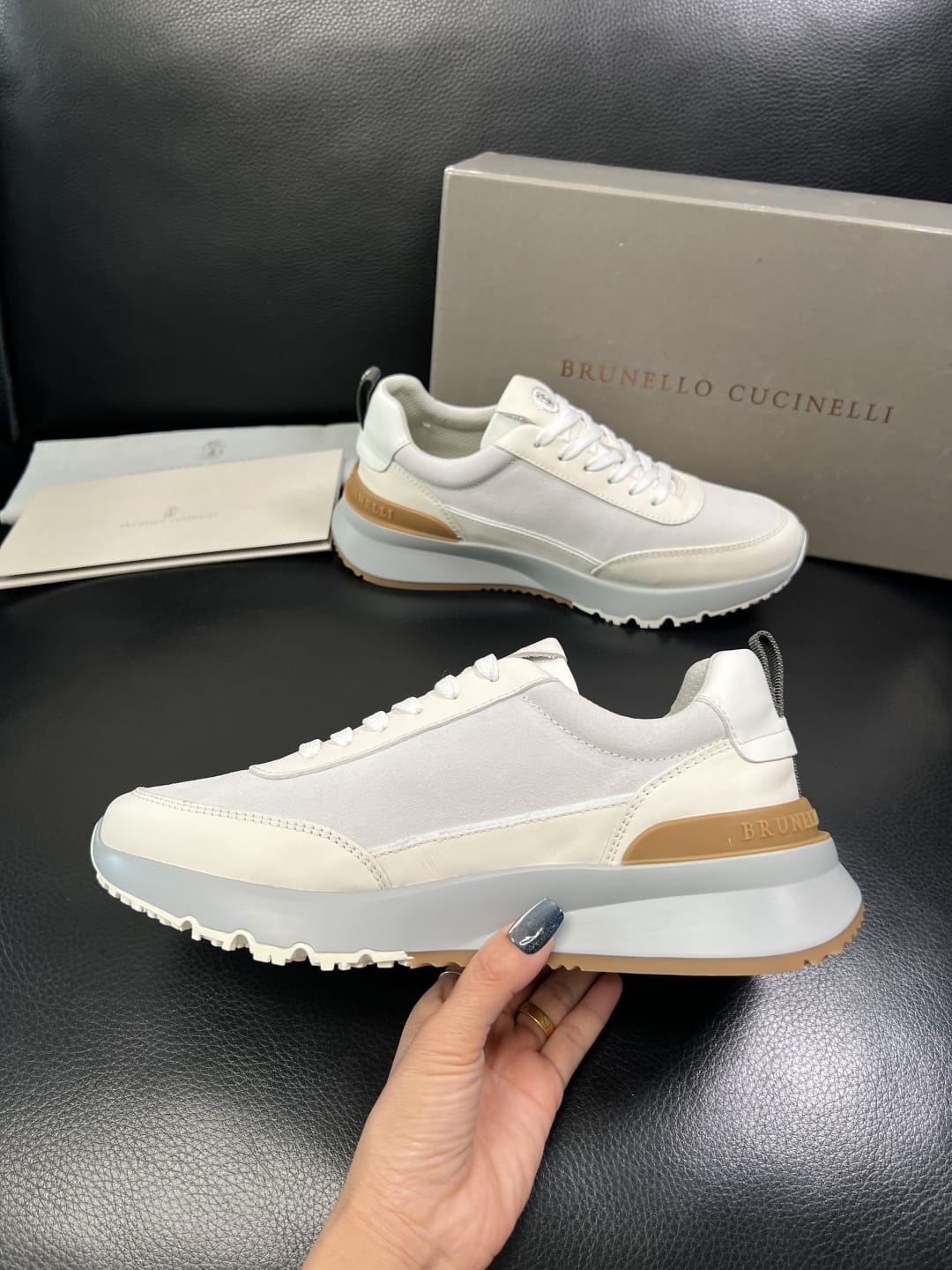 Brunello Cucinelli - Mixed-Media Technical Sneakers in Optic White & Tan