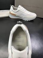 Brunello Cucinelli - Mixed-Media Technical Sneakers in Optic White & Tan