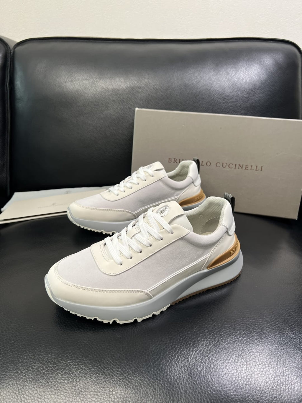 Brunello Cucinelli - Mixed-Media Technical Sneakers in Optic White & Tan