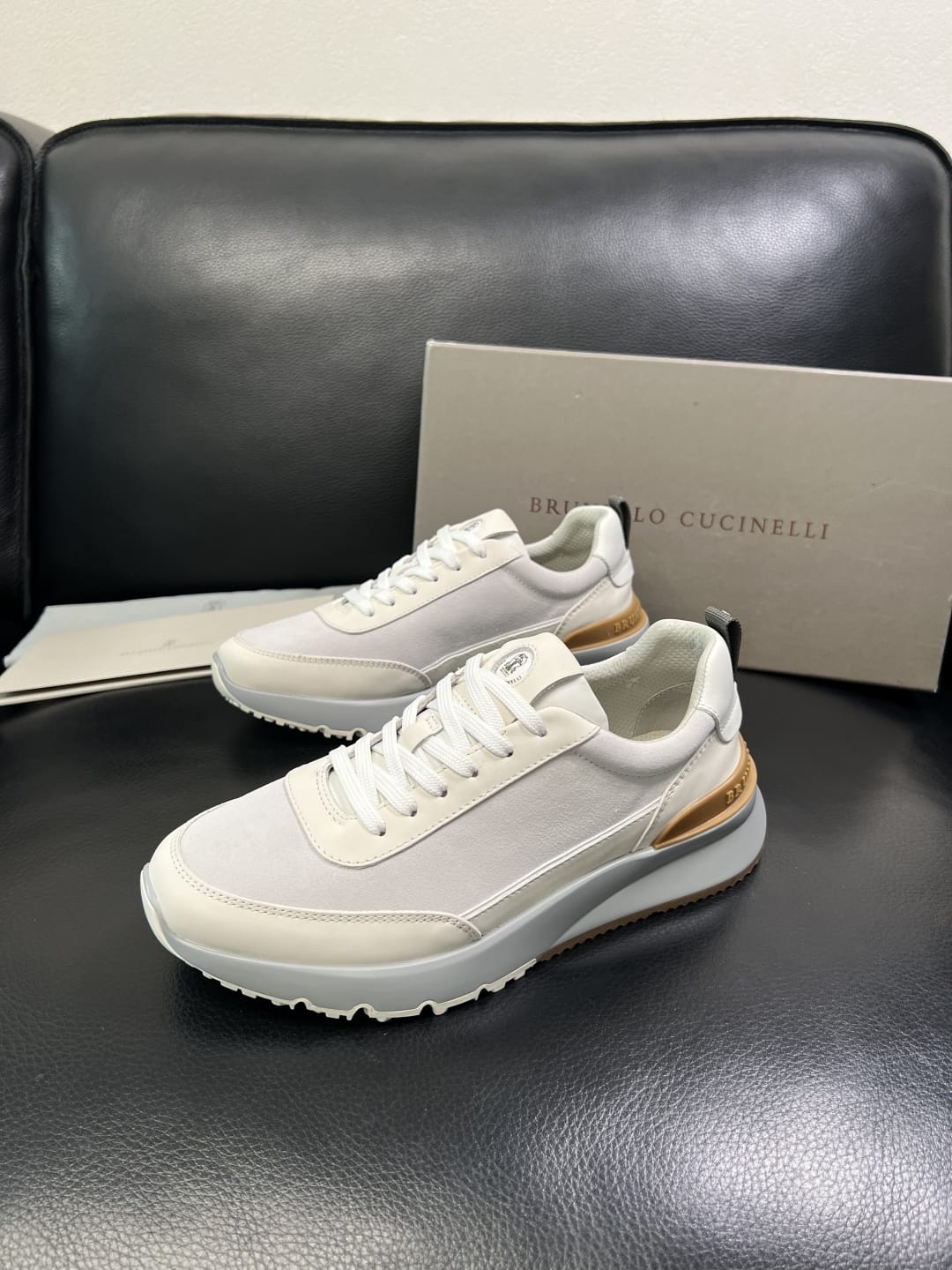 Brunello Cucinelli - Mixed-Media Technical Sneakers in Optic White & Tan