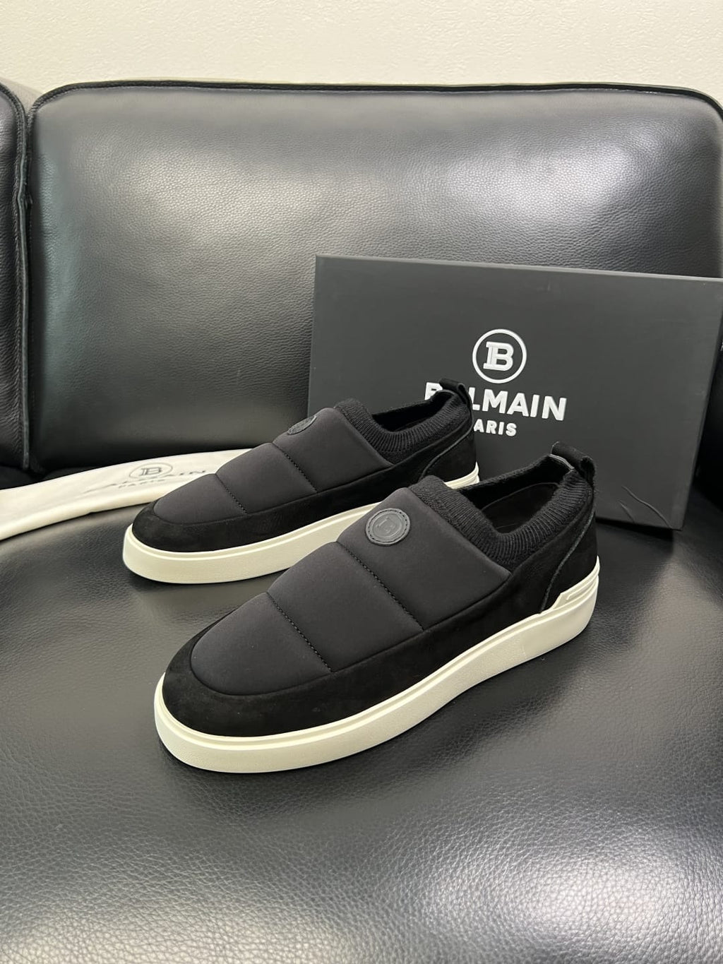 Balmain - Paris Quilted Puffer Slip-On Sneakers – Black/Ivory