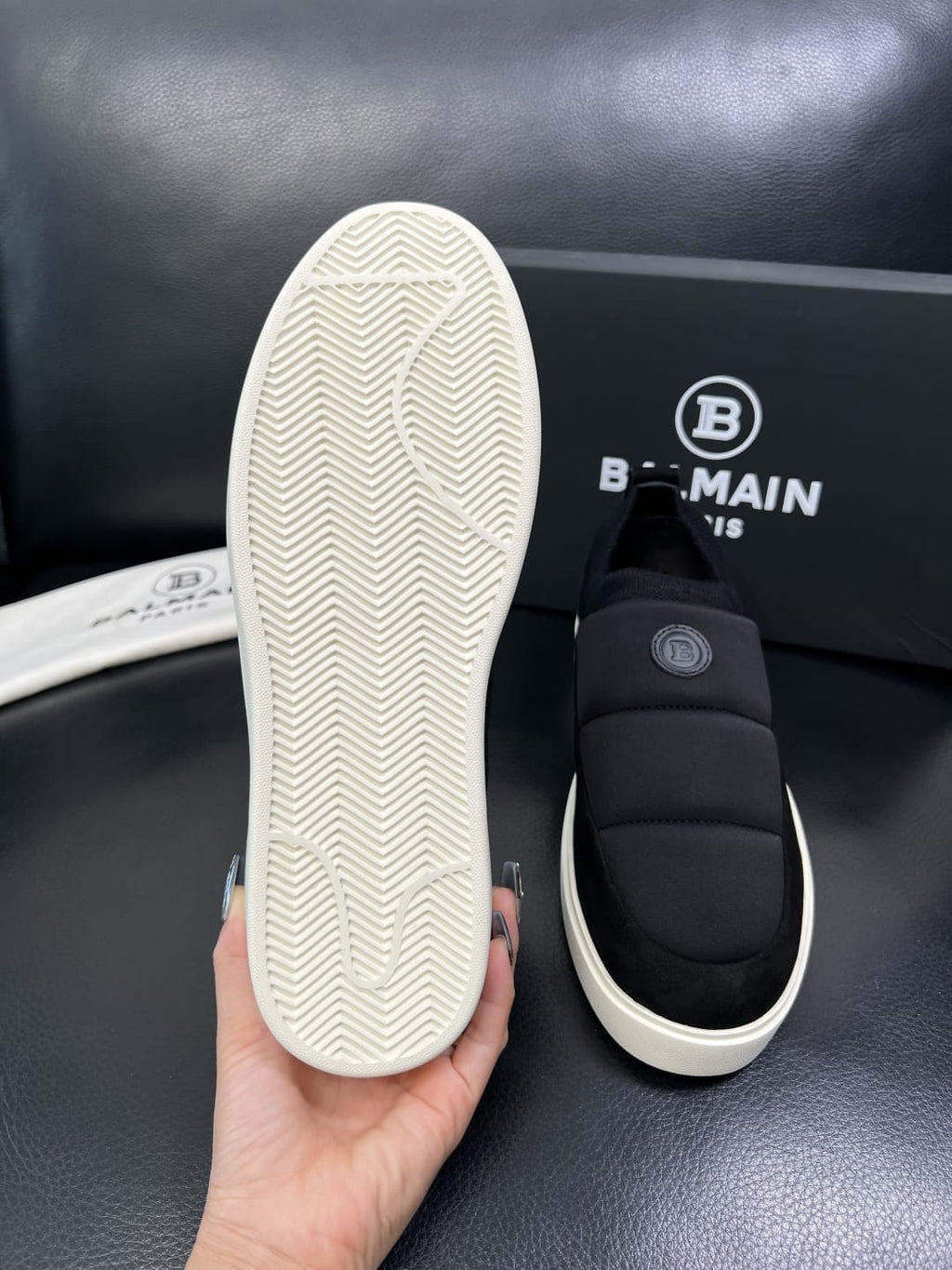 Balmain - Paris Quilted Puffer Slip-On Sneakers – Black/Ivory