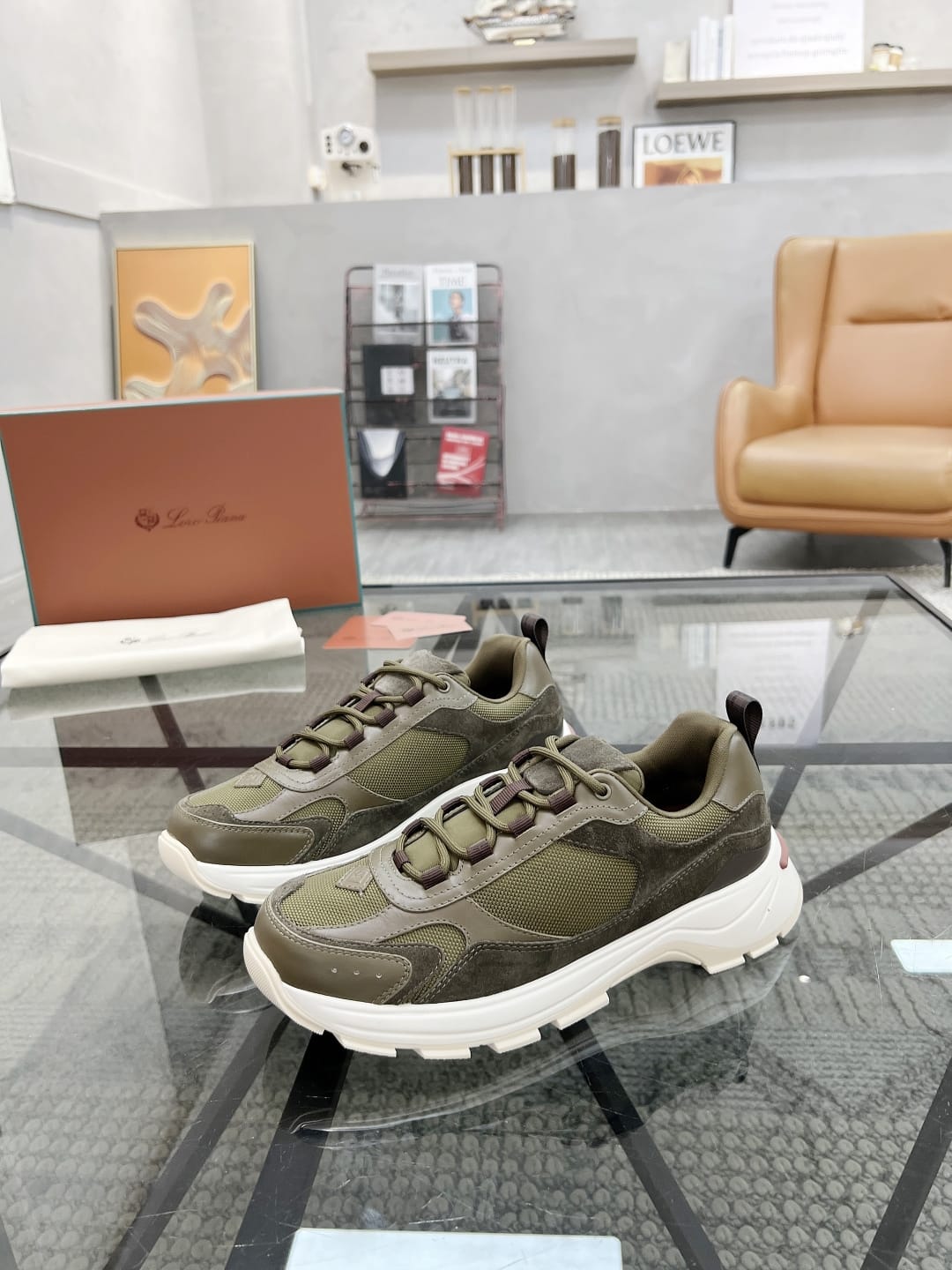 Loro Piana - 360 LP Technical Mesh & Suede Sneakers – Olive Green