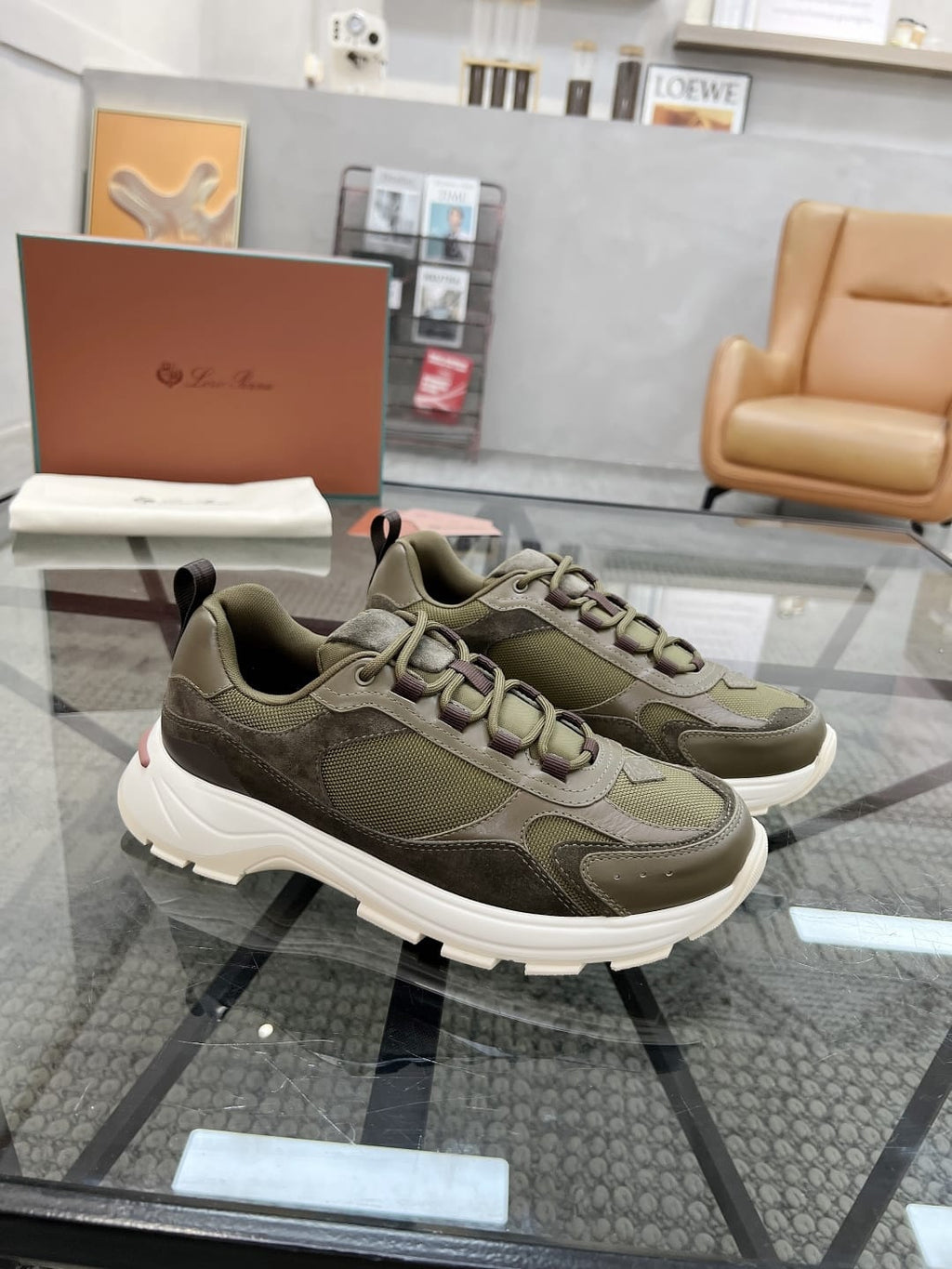 Loro Piana - 360 LP Technical Mesh & Suede Sneakers – Olive Green