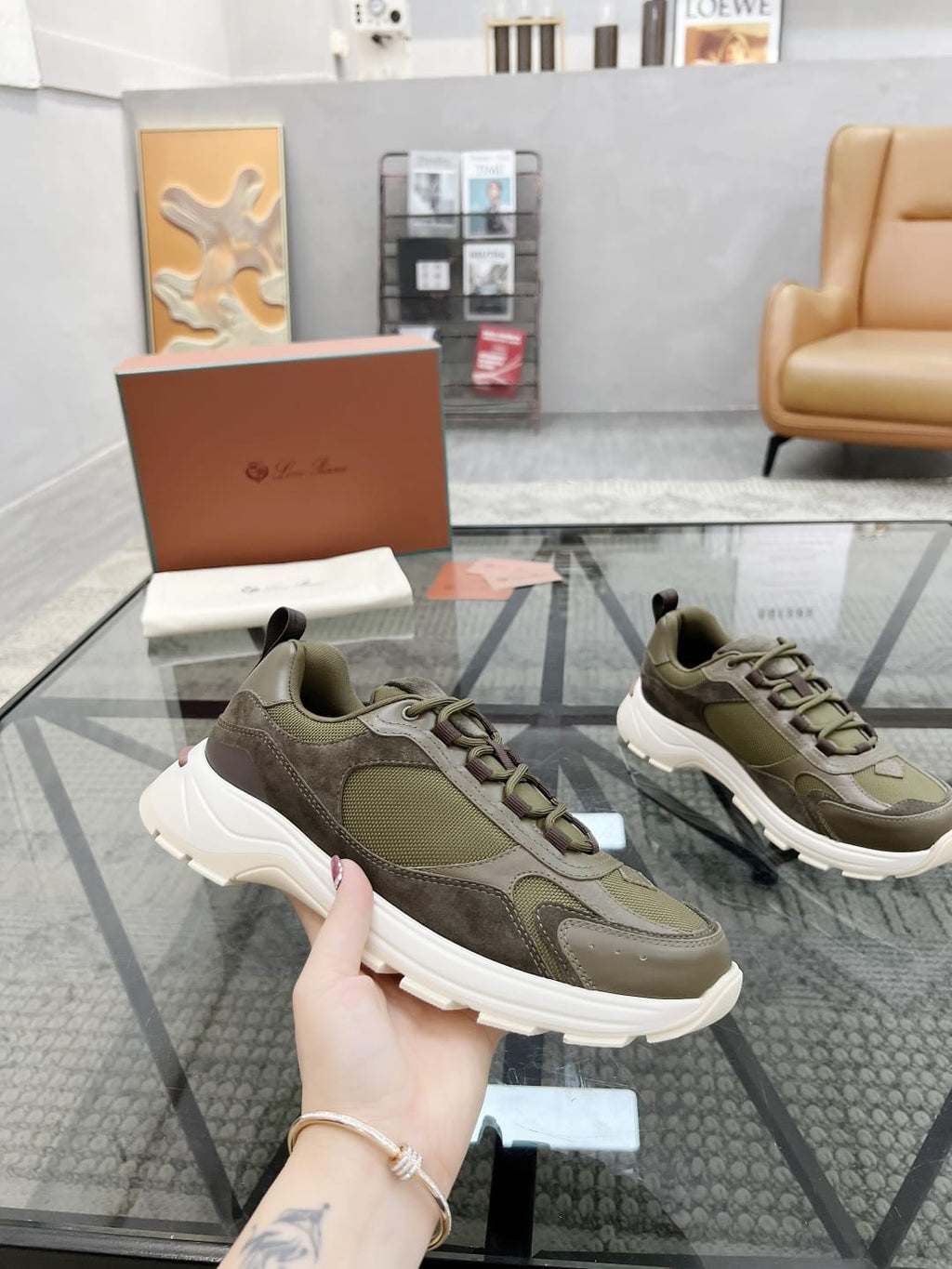 Loro Piana - 360 LP Technical Mesh & Suede Sneakers – Olive Green