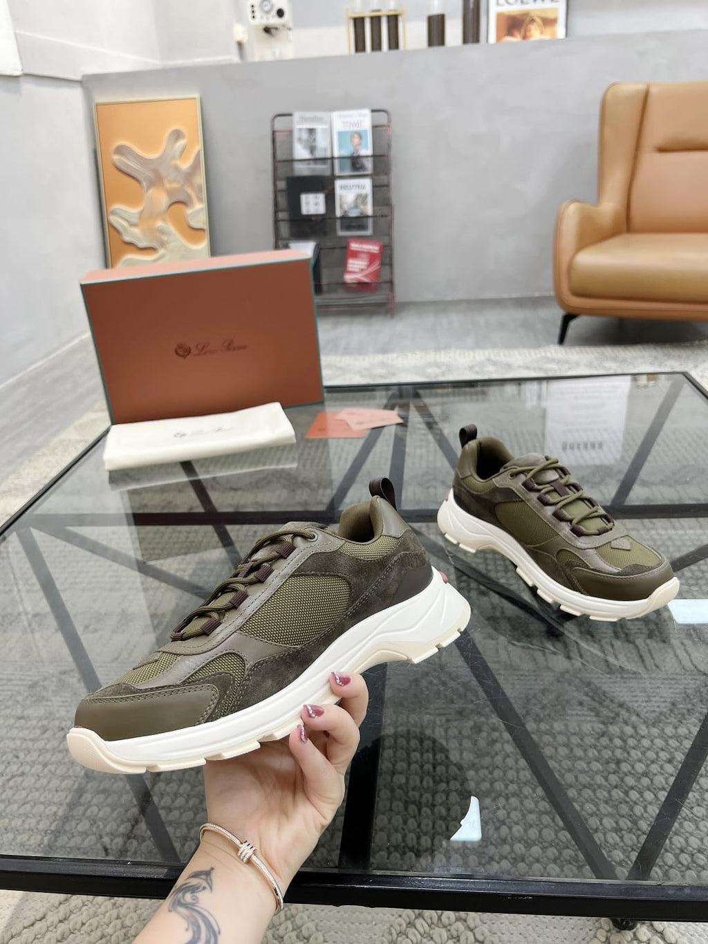 Loro Piana - 360 LP Technical Mesh & Suede Sneakers – Olive Green