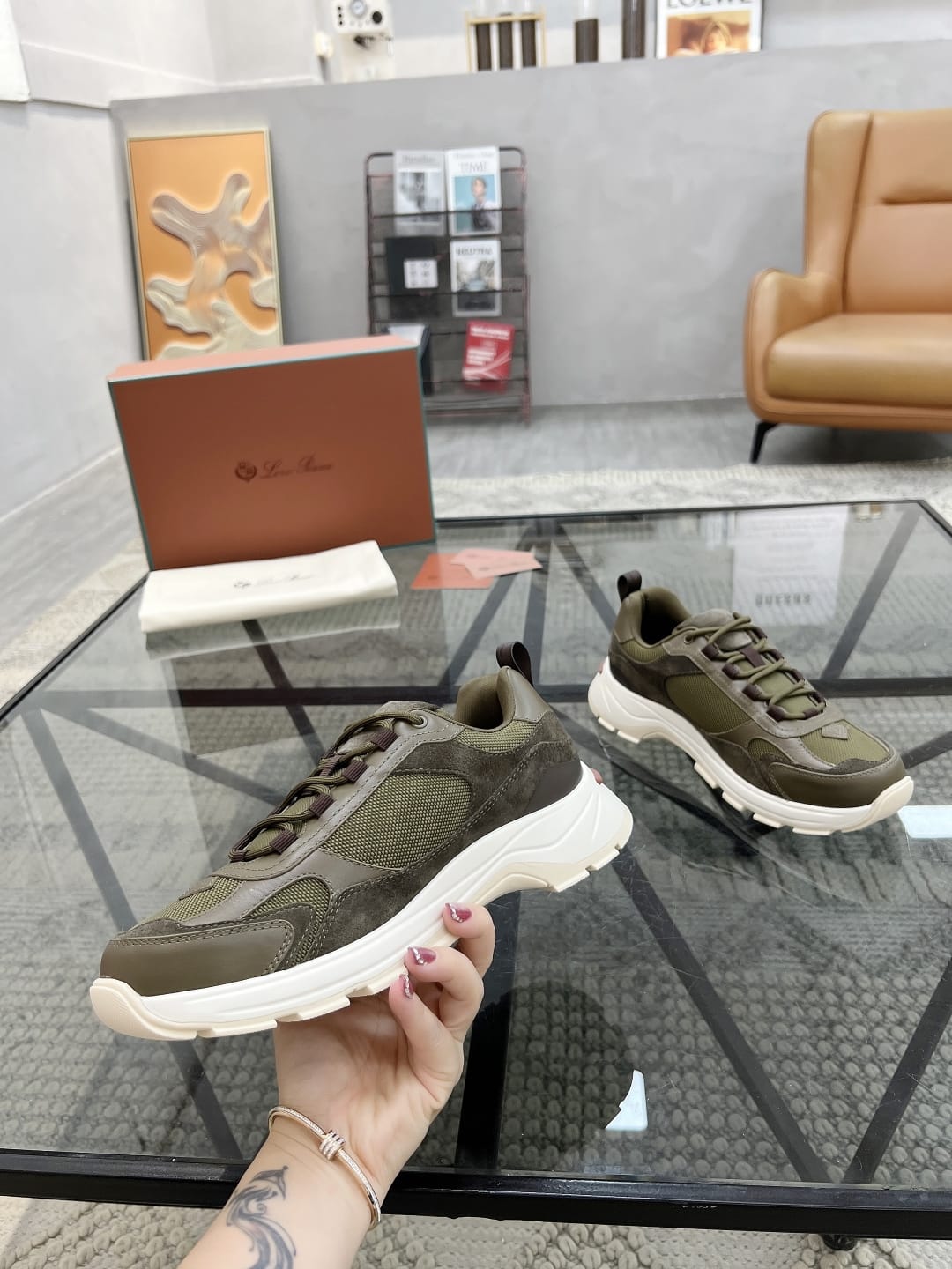 Loro Piana - 360 LP Technical Mesh & Suede Sneakers – Olive Green