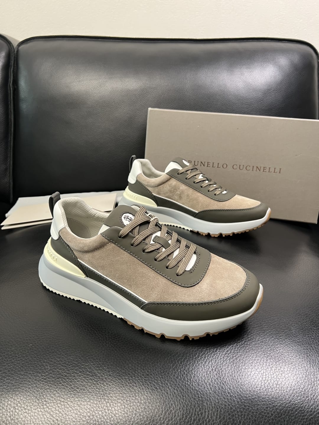 Brunello Cucinelli - Suede & Technical Fabric Sneakers – Taupe/Olive Green