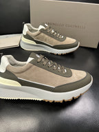 Brunello Cucinelli - Suede & Technical Fabric Sneakers – Taupe/Olive Green