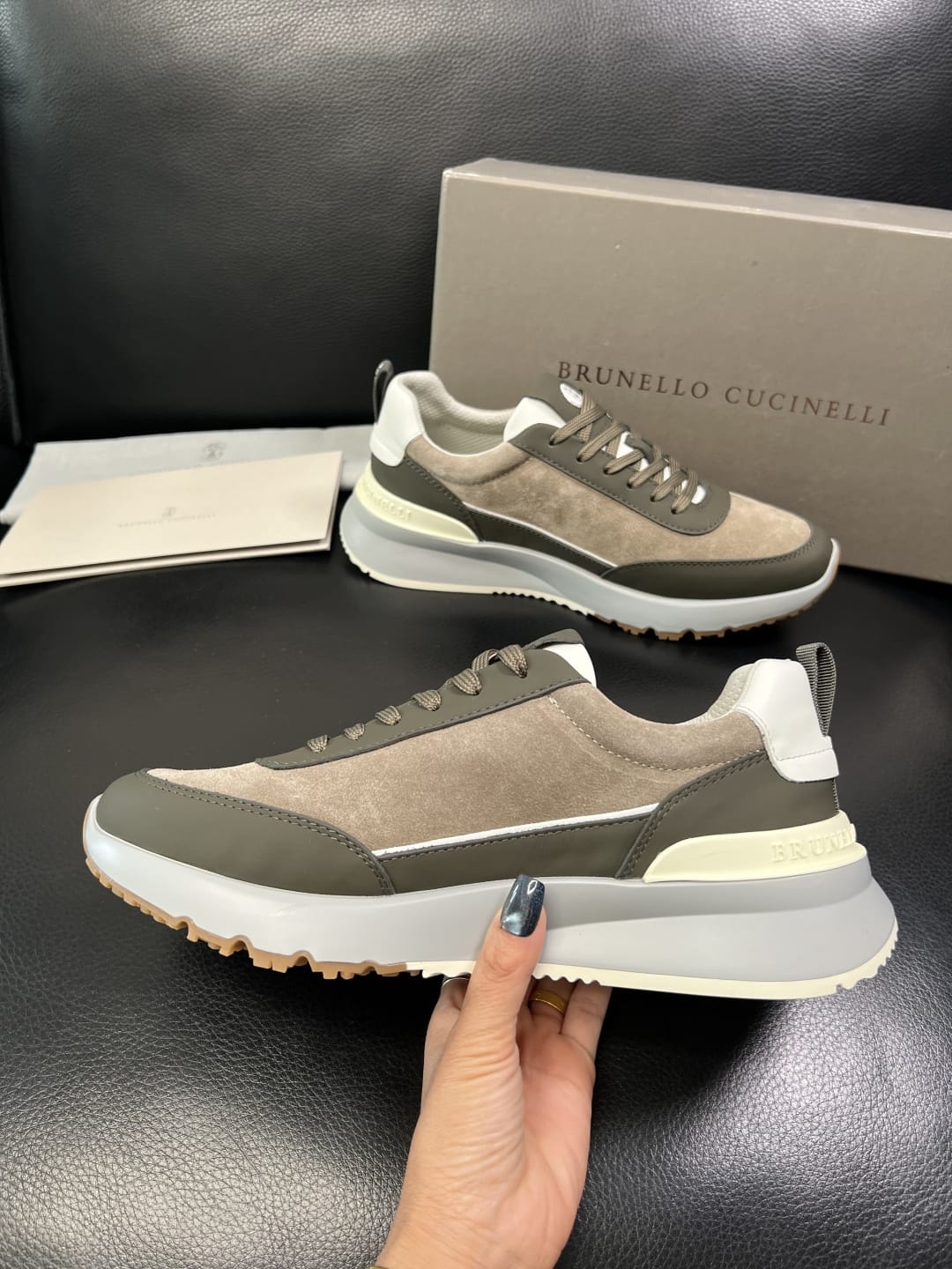 Brunello Cucinelli - Suede & Technical Fabric Sneakers – Taupe/Olive Green