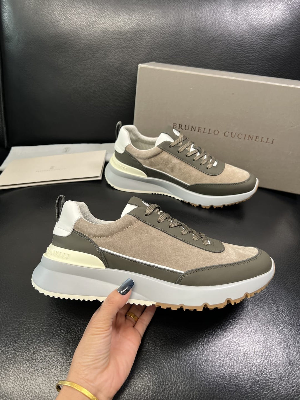 Brunello Cucinelli - Suede & Technical Fabric Sneakers – Taupe/Olive Green