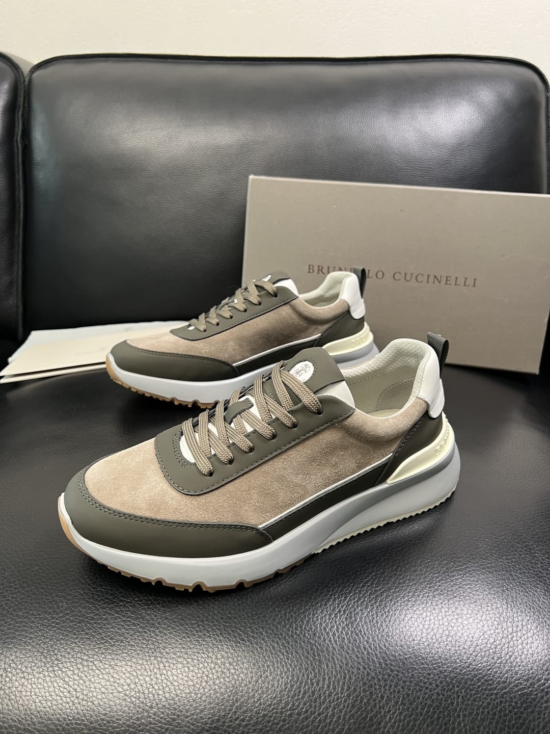 Brunello Cucinelli - Suede & Technical Fabric Sneakers – Taupe/Olive Green