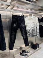 2Y - Premium Black Distressed Paint-Splatter Jeans