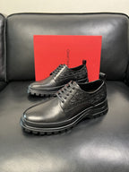 Ferragamo - Black Leather Derby Shoes with Gancini Embossing and Chunky Sole