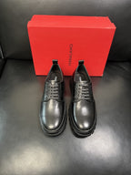 Ferragamo - Black Leather Derby Shoes with Gancini Embossing and Chunky Sole