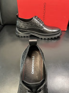Ferragamo - Black Leather Derby Shoes with Gancini Embossing and Chunky Sole