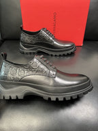 Ferragamo - Black Leather Derby Shoes with Gancini Embossing and Chunky Sole