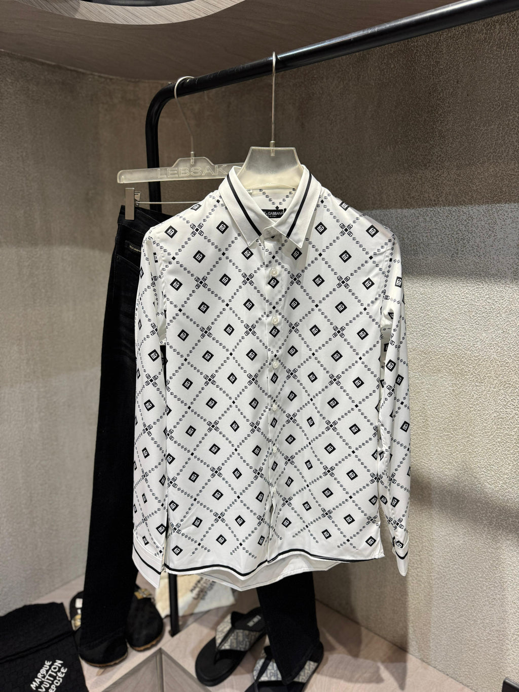 Dolce & Gabbana - DG Monogram Diamond Print Shirt with Contrast Trim