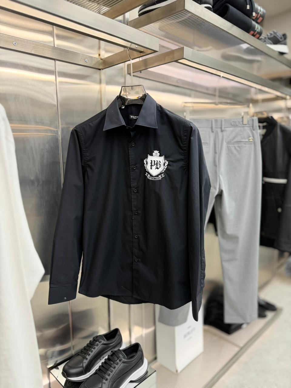 Balmain - Black Laurence Aeternam Crest Embroidered Long Sleeve Shirt