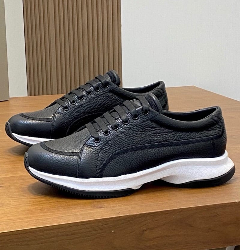 Emporio Armani - Men’s Grained Leather Sneakers with Contoured Platform Sole