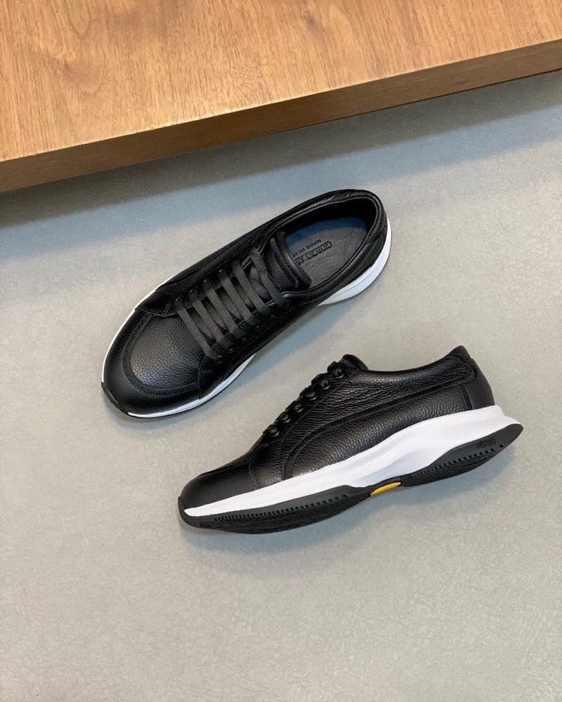 Emporio Armani - Men’s Grained Leather Sneakers with Contoured Platform Sole